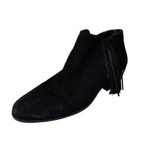 Sam Edelman Size 7 Boots Black Suede Leather Paige Ankle Bootie Fringe Western